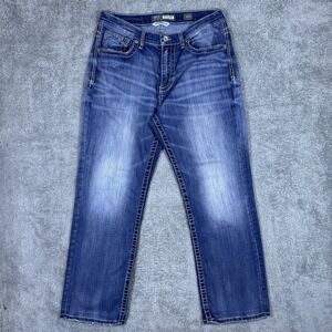 BKE Tyler Jeans Mens 33S Straight Demin Buckle Whisker Western Cowboy Utility